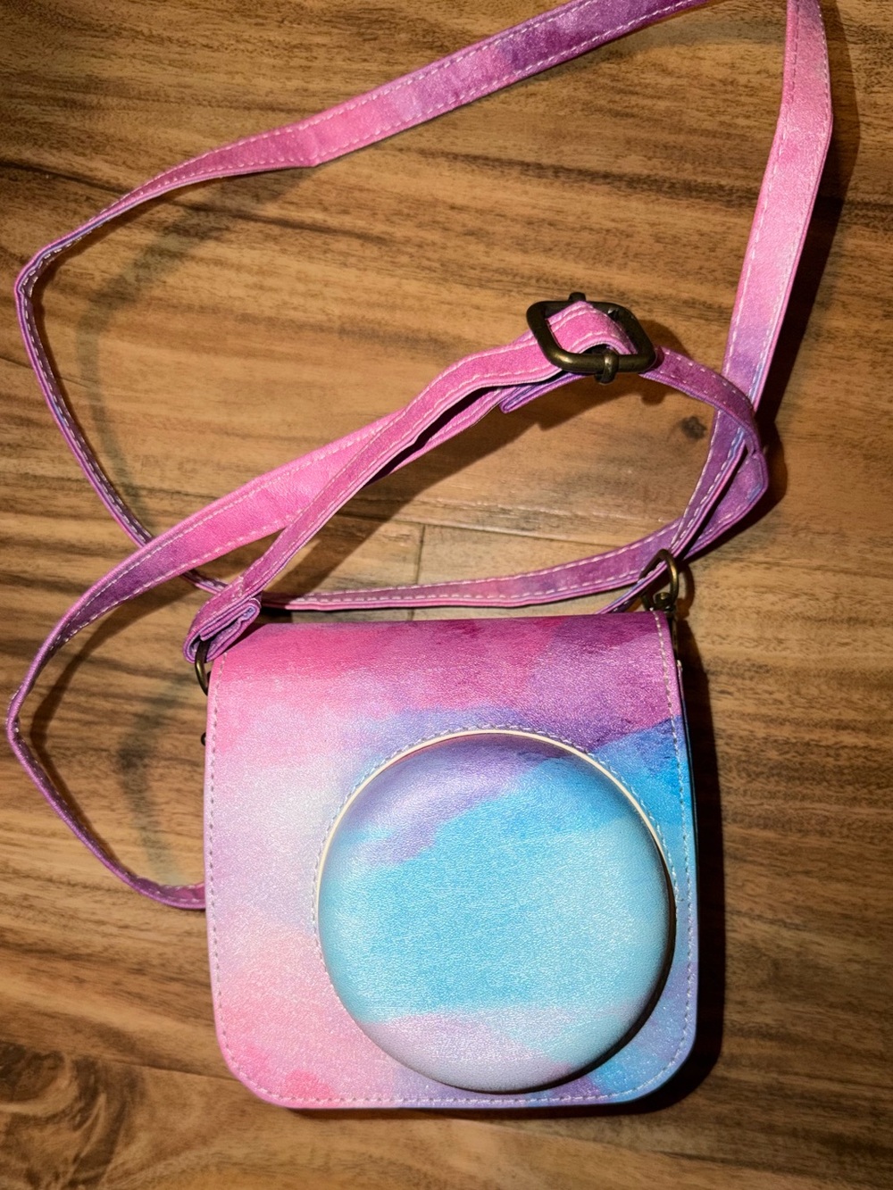 Fuji INSTAX pink blue camera case with crossbody strap